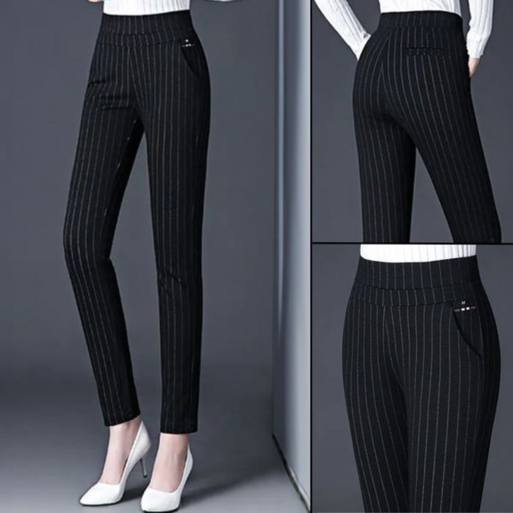 Svart elegant bukse med stretch for dame – smal passform til jobb og fest