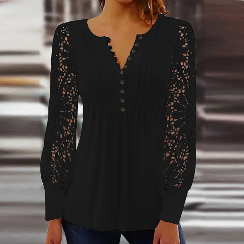 Elegant gjennomsiktig bluse med blomstermønster og lange ermer for dame