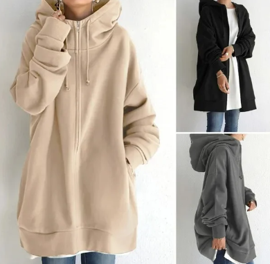 Hettejakke med glidelås for dame – lett hoodie til høst og vinter i 12 farger