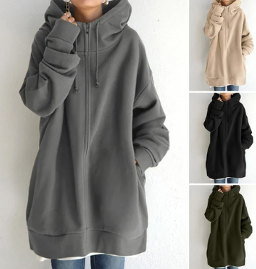 Hettejakke med glidelås for dame – lett hoodie til høst og vinter i 12 farger