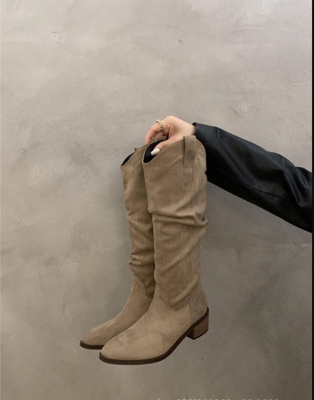 Semskede vintagestøvler med rysjer for dame – svart og beige