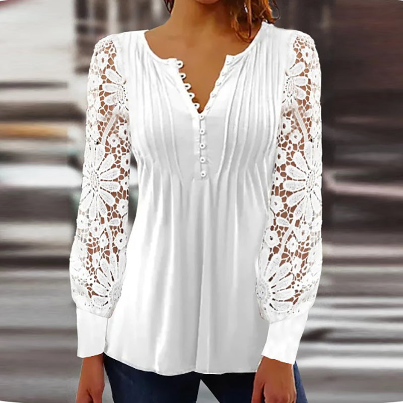 Elegant gjennomsiktig bluse med blomstermønster og lange ermer for dame