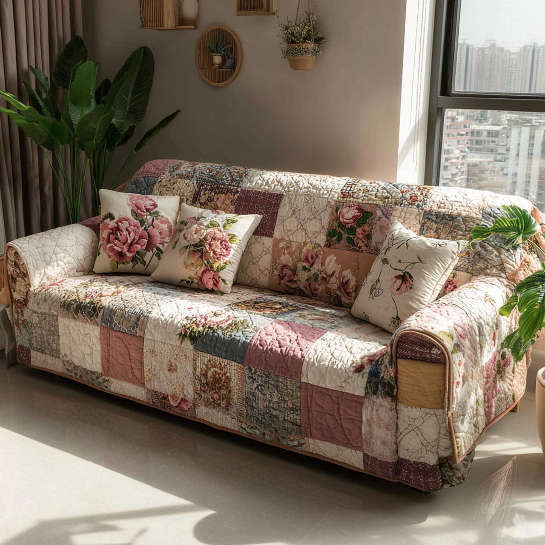 Sofatrekk - Myk blomsterpatchwork