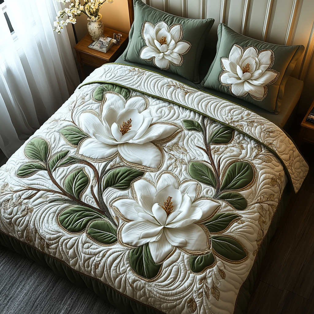 Sengesett 3 deler - Hvit magnolia
