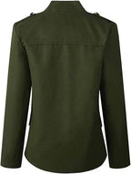 Kort blazer med ståkrage for dame – åpen front og lang knappelist, fem farger
