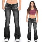 Flare jeans med lavt liv for dame – utsvingt jeans i 70-tallsstil