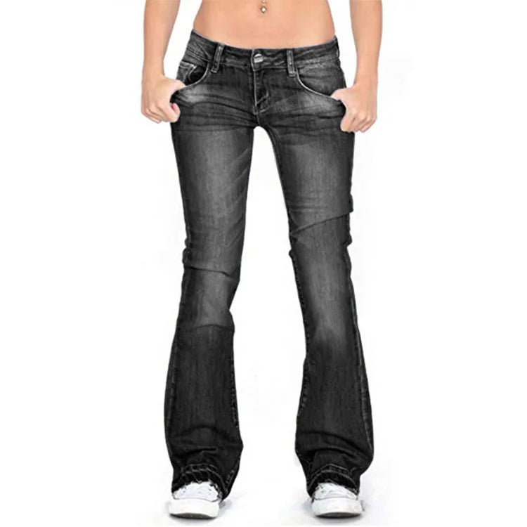 Flare jeans med lavt liv for dame – utsvingt jeans i 70-tallsstil