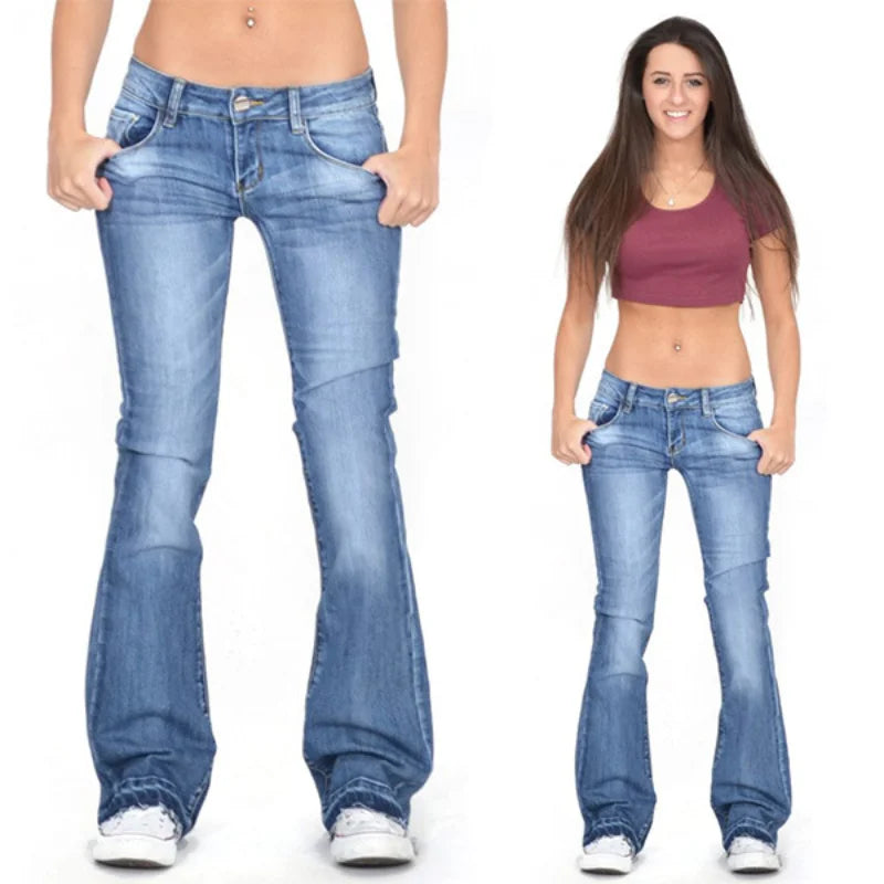 Flare jeans med lavt liv for dame – utsvingt jeans i 70-tallsstil