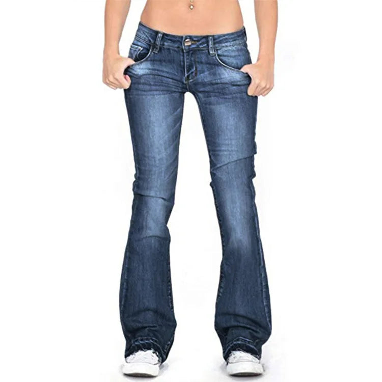 Flare jeans med lavt liv for dame – utsvingt jeans i 70-tallsstil
