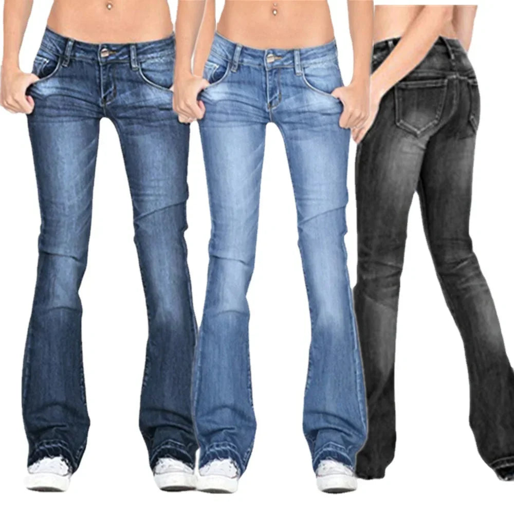 Flare jeans med lavt liv for dame – utsvingt jeans i 70-tallsstil
