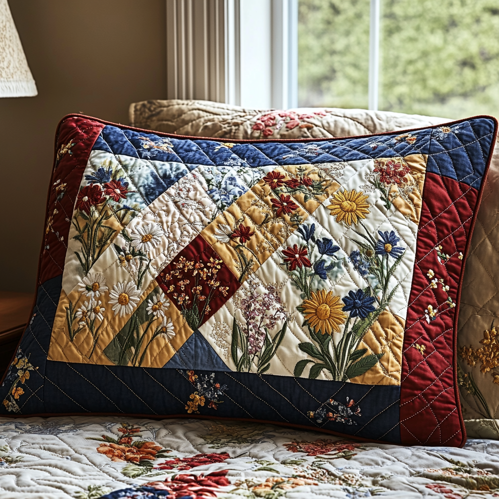 Putetrekk - Vårblomster i mørk patchwork
