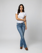 Flare jeans med lavt liv for dame – utsvingt jeans i 70-tallsstil