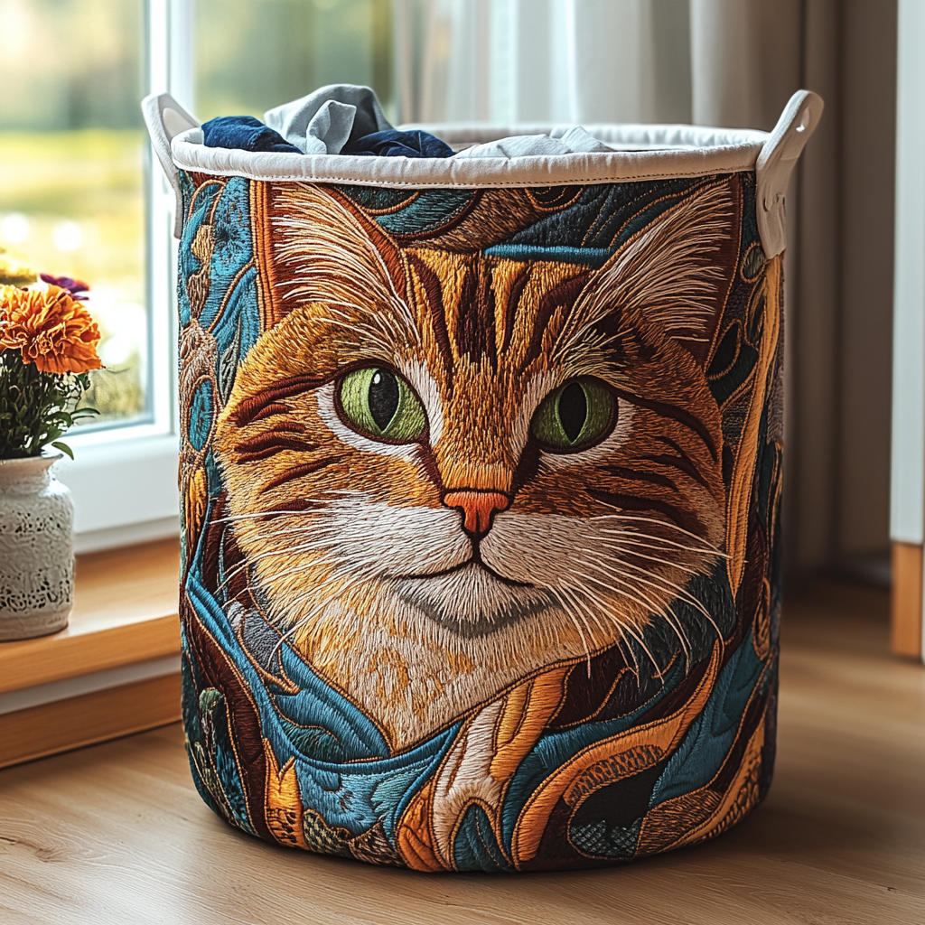 Oransje Katt i Solskinn Vaskekurv