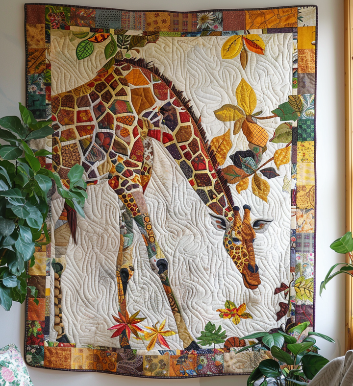 Quiltet pledd - Sjiraffer blant blomster