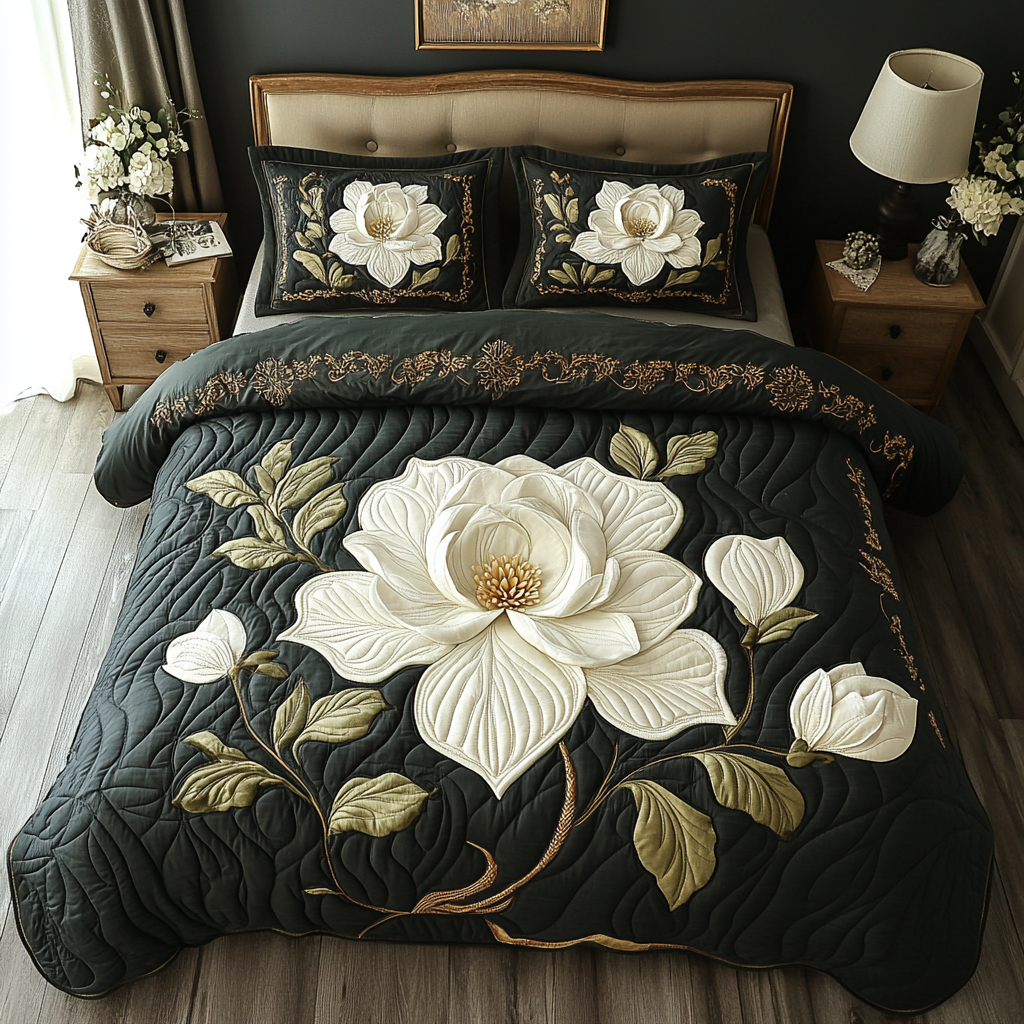 Sengesett 3 deler - Hvit magnolia
