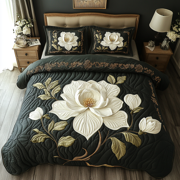 Sengesett 3 deler - Hvit magnolia