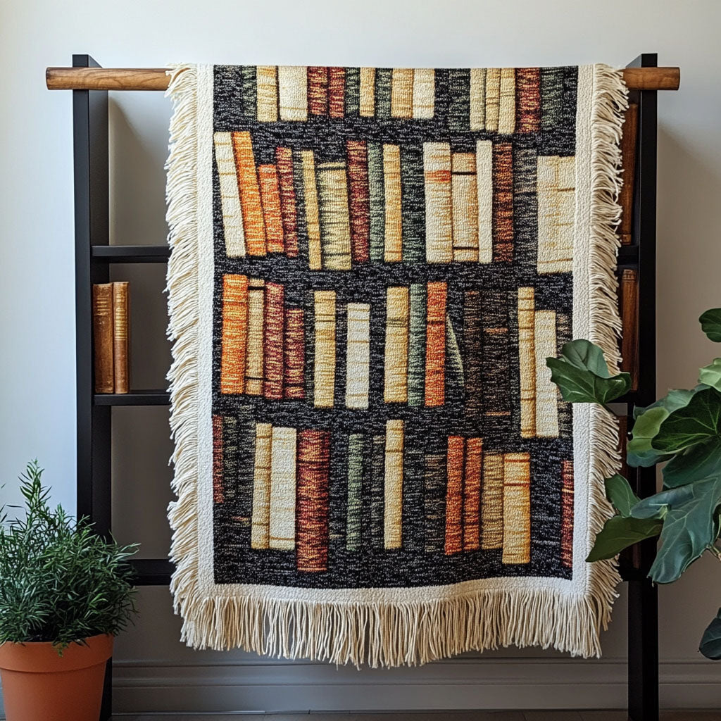 Vevd pledd - Tidløs bokhylle i beige