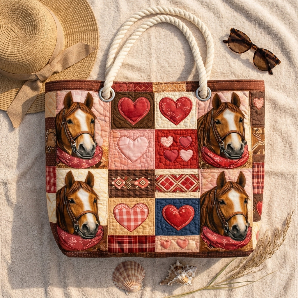 Strandveske - Hester og hjerter i patchwork