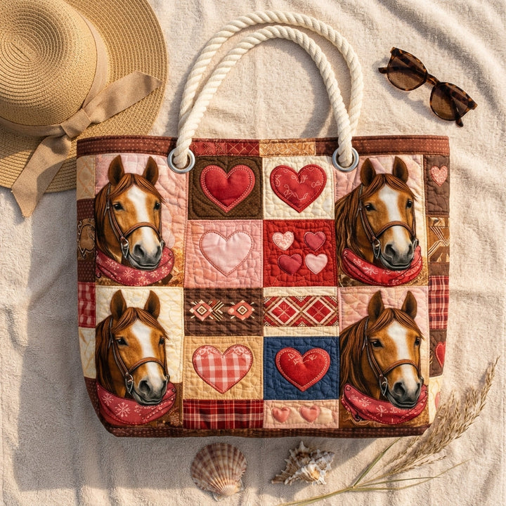 Strandveske - Hester og hjerter i patchwork