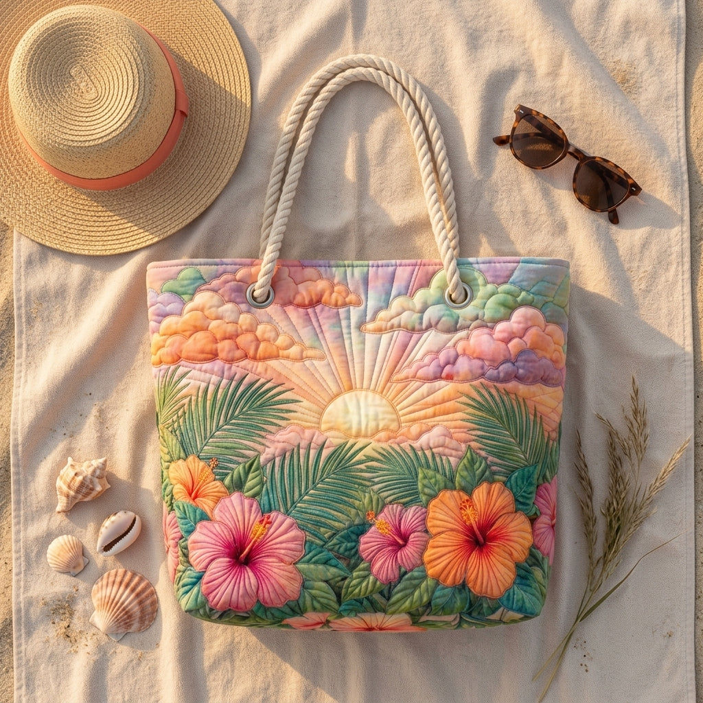Strandveske - Tropiske blomster i pastell