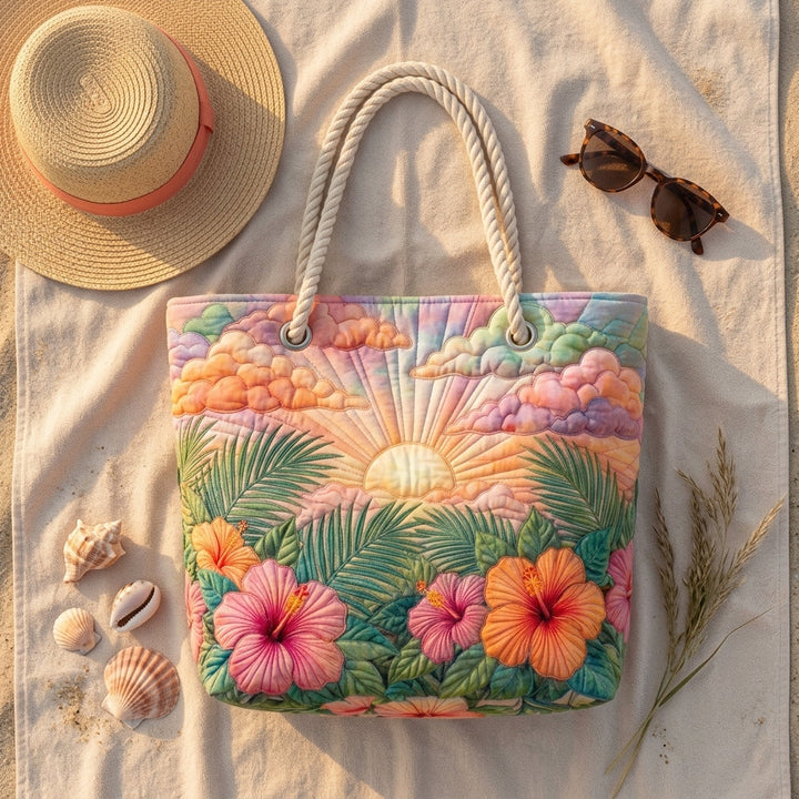 Strandveske - Tropiske blomster i pastell