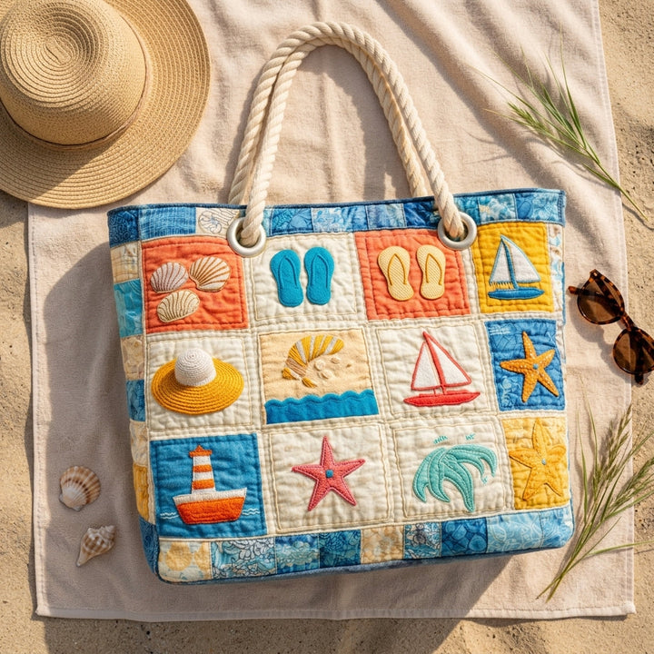 Strandveske - Strandmotiver i solfarger