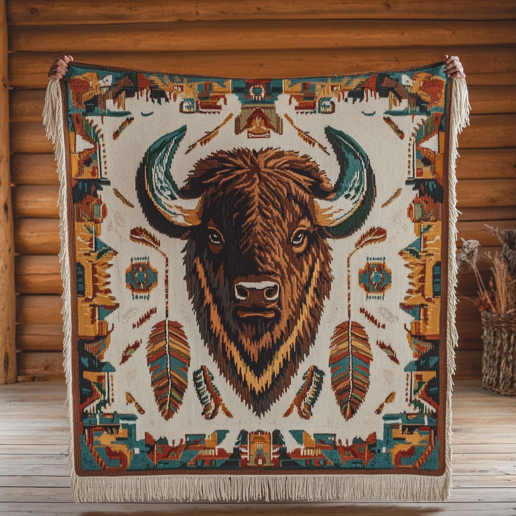 Vevd pledd - Bison i stammemønster