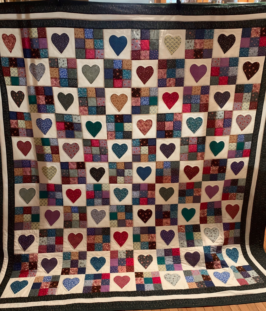 Quiltet pledd - Hjerter i vintage patchwork