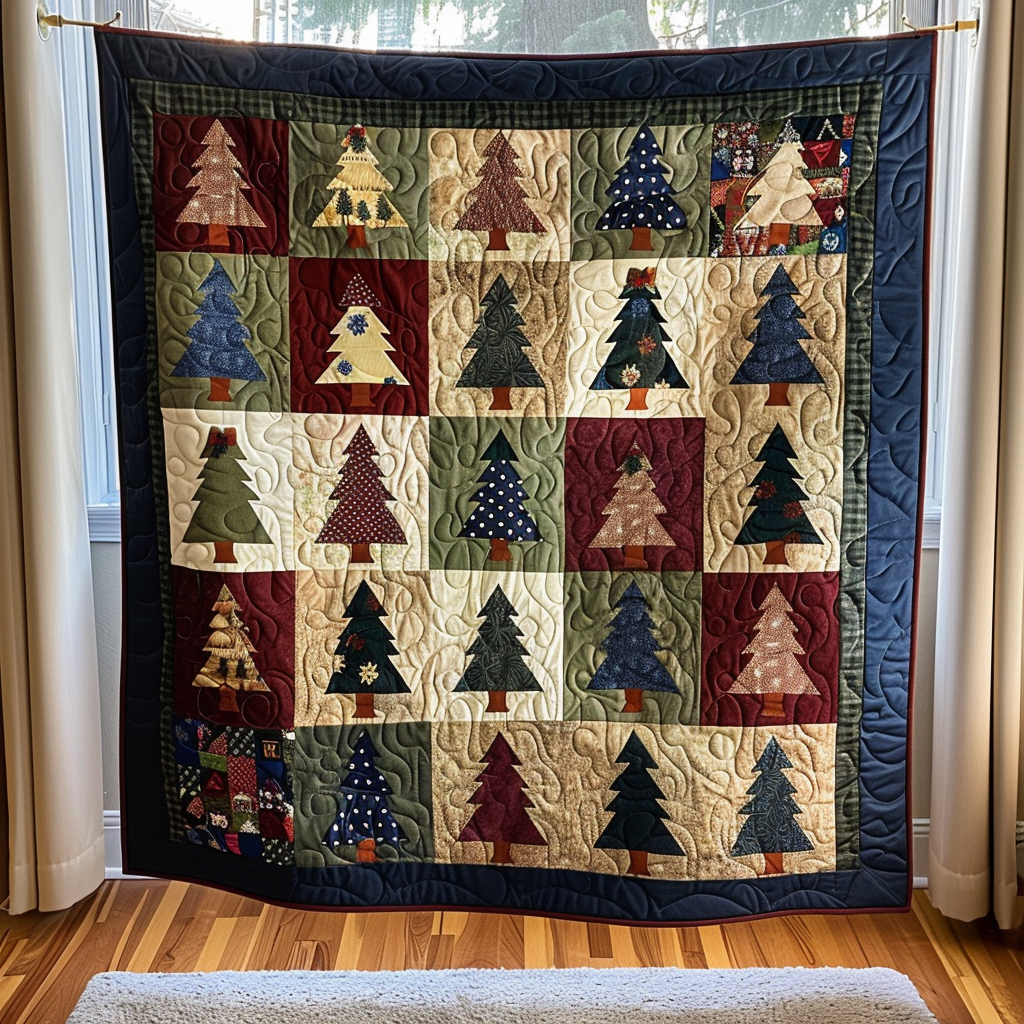 Quiltet pledd - Juletrær i vintage patchwork