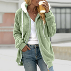 Oversized fleece-hoodie med glidelås og høy krage for dame – lang og varm