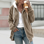 Oversized fleece-hoodie med glidelås og høy krage for dame – lang og varm
