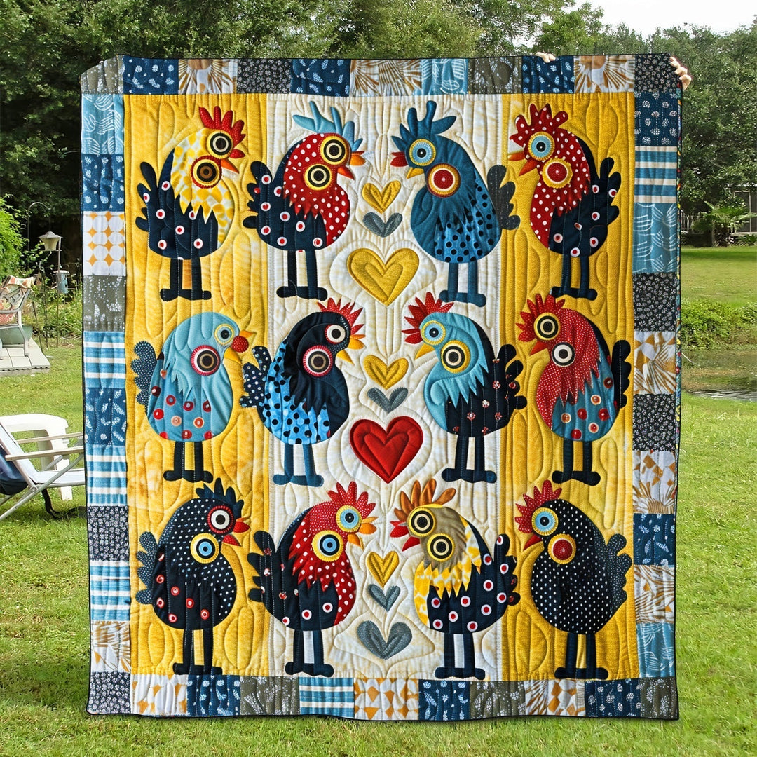 Quiltet pledd - Høner i fargerik patchwork