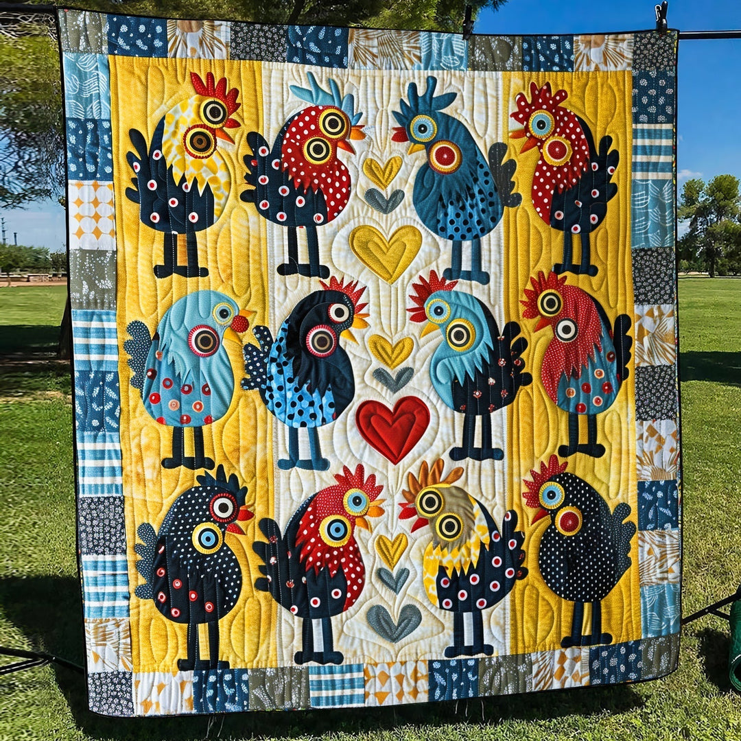 Quiltet pledd - Høner i fargerik patchwork