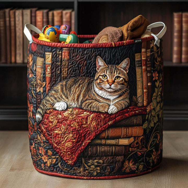 Tigerkatt blant Bøker Vaskekurv