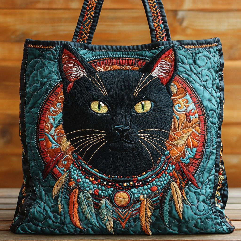 Håndlaget veske - Svart katt i folkekunst