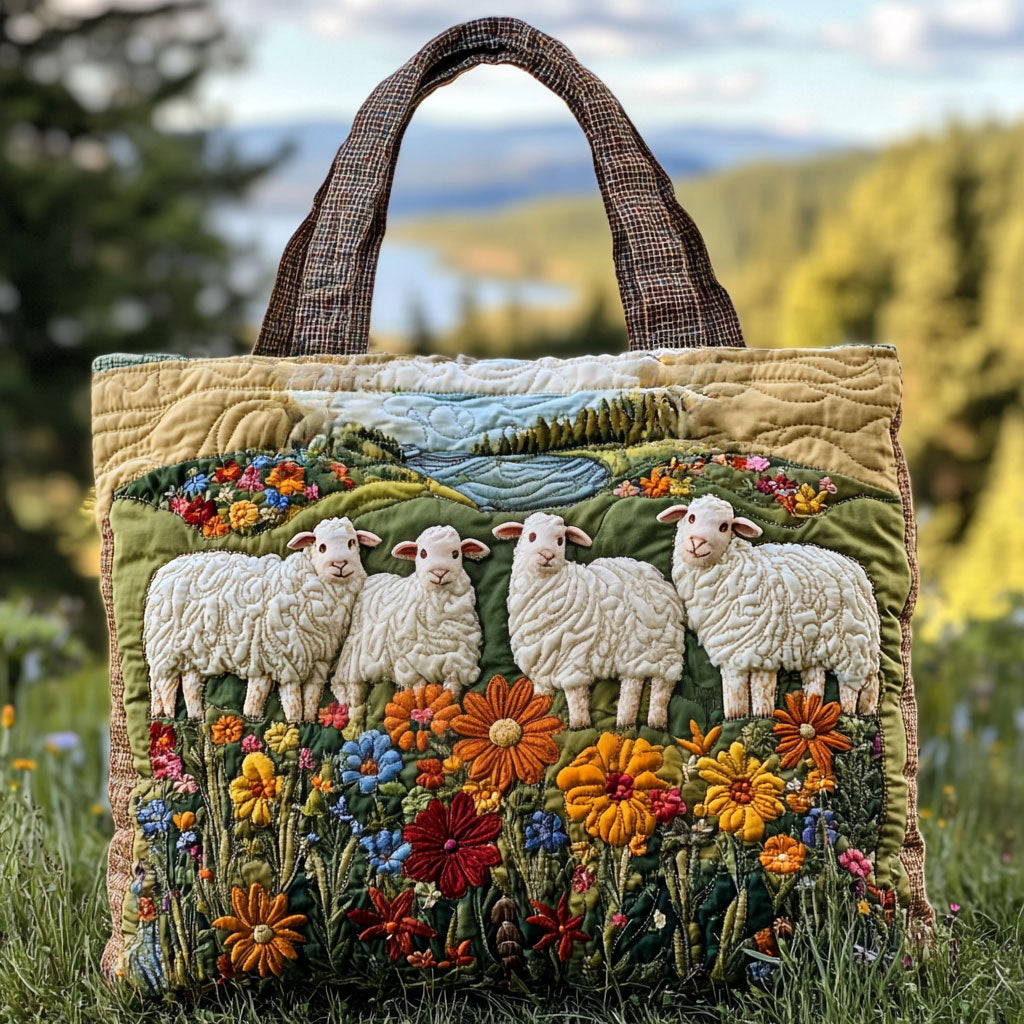 Håndlaget veske - Sauer blant blomster