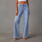 Elegant utsvingt jeans for dame – flare jeans i blå denim