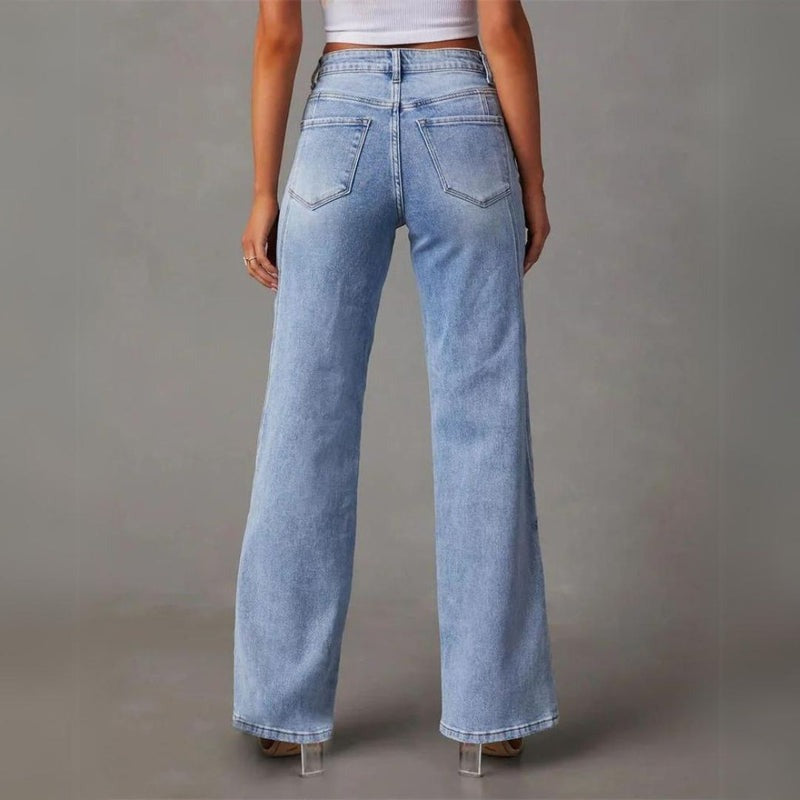 Elegant utsvingt jeans for dame – flare jeans i blå denim