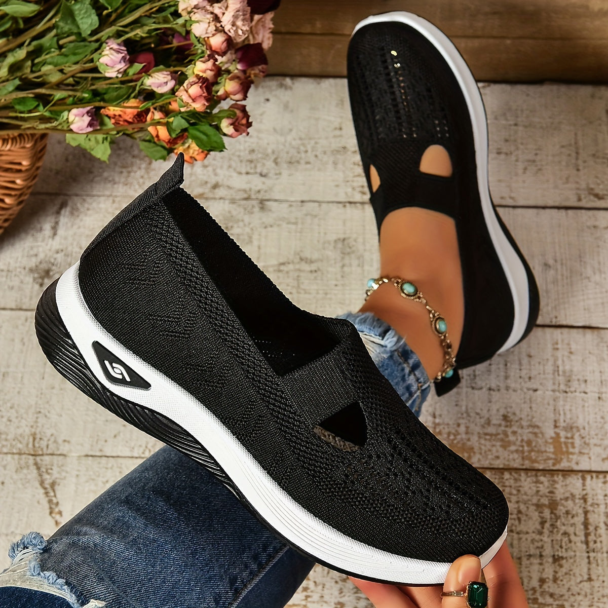 Pustende slip-on sneakers i strikk for dame – lette og avslappede