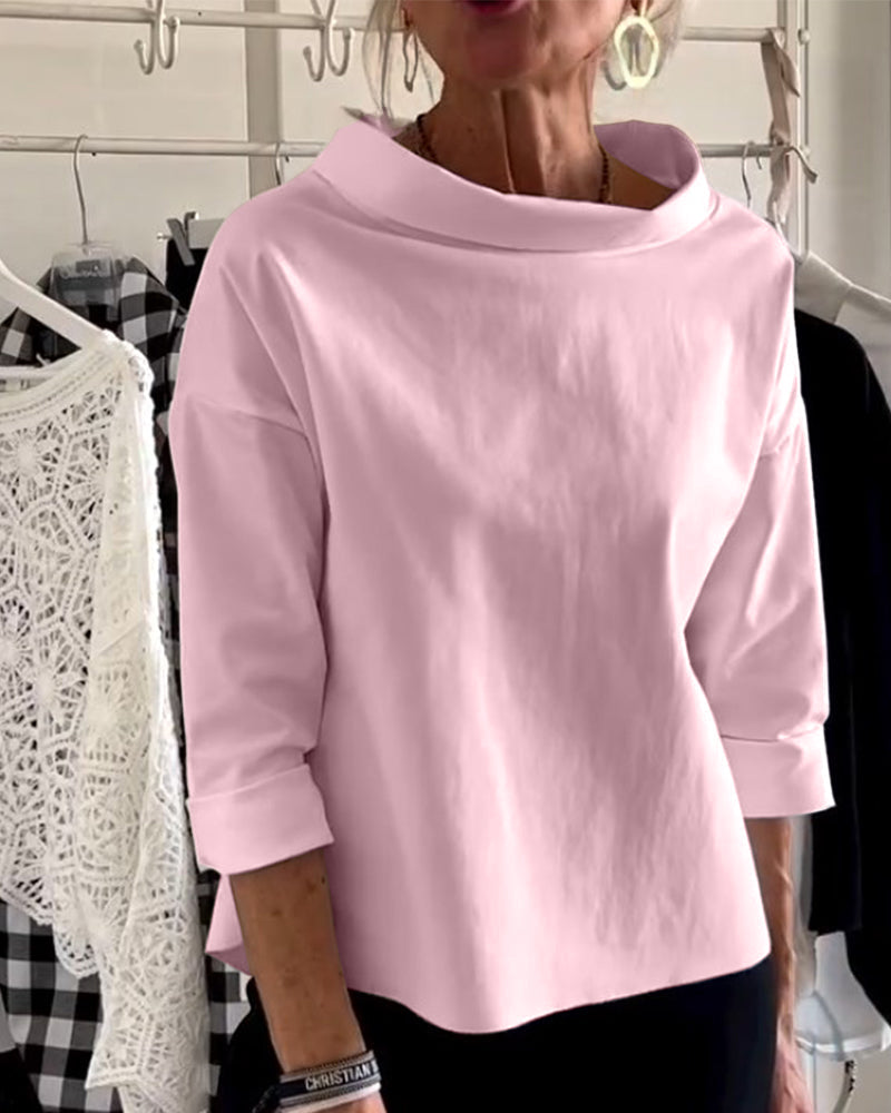 Bluse med nedbrettet krage og 3/4-ermer for dame – i bomull og polyester