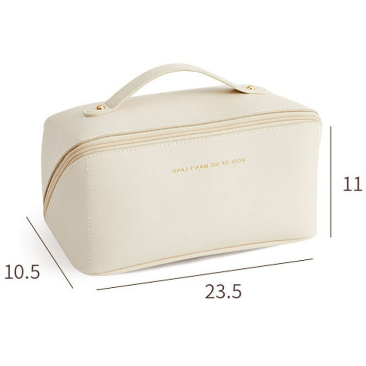 Elegant sminkeveske i skinnlook for dame – romslig toalettveske, rosa og brun