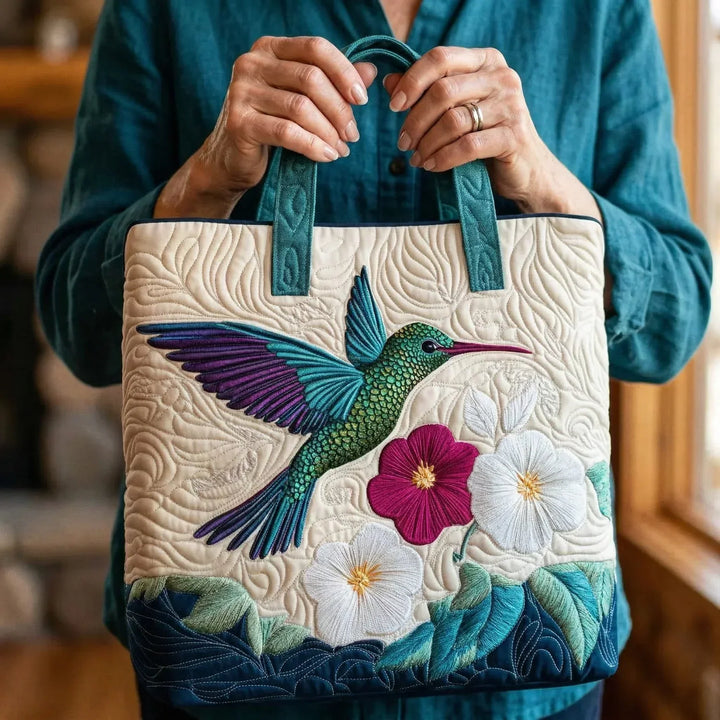 Håndlaget veske - Kolibri med hvit blomst