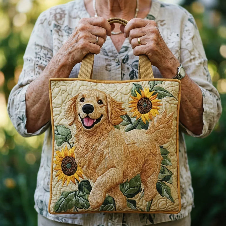 Håndlaget veske - Golden retriever med solsikke