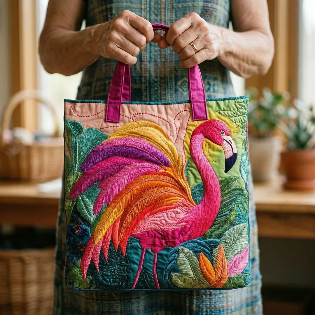 Håndlaget veske - Lysende flamingo