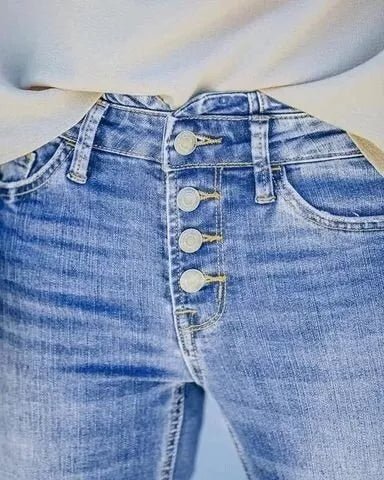 Vintage flare jeans med høyt liv for dame – myk og formende i blå denim