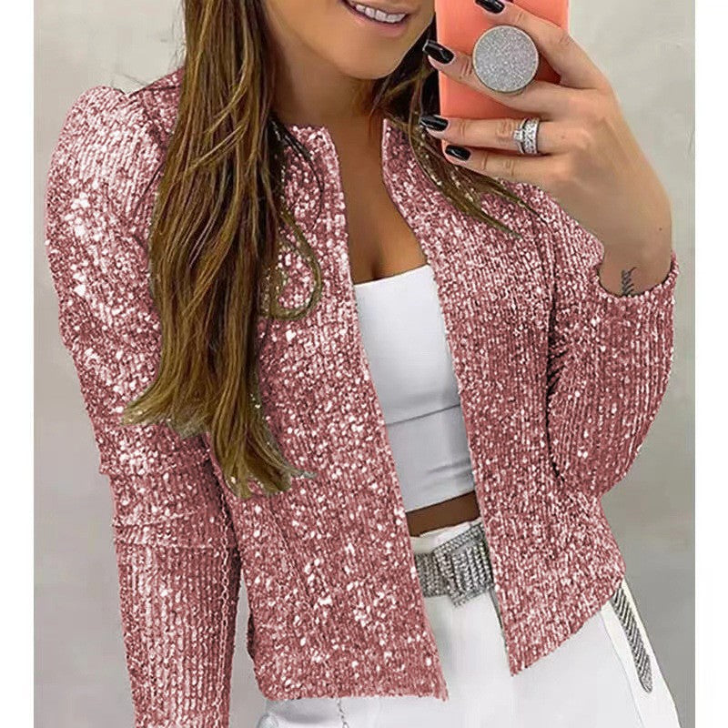 Glinsende blazer for dame – festblazer i gull, sølv, rød, lilla og rosa