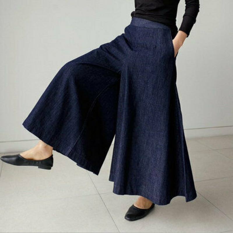 Løs jeans for dame – avslappet denimbukse i blå og brent oransje
