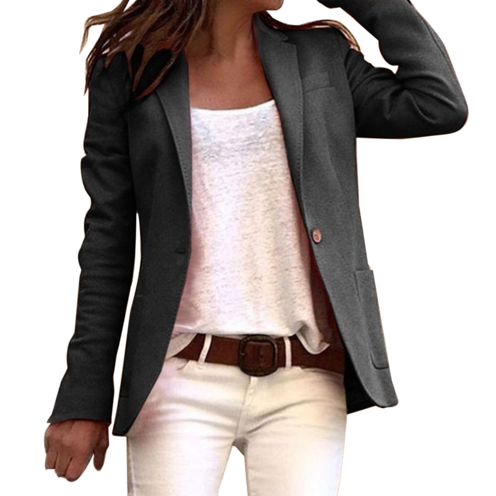 Slank blazer med slag og knapp for dame – langermet blazer i fem farger