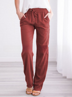 Lett bukse i bomull og lin for dame med elastisk linning – luftig fritidsbukse