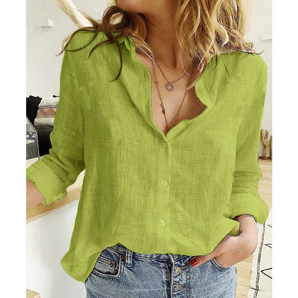 Avslappet bluse for dame ensfarget eller med fuglemønster – til kontor og fritid, S–5XL